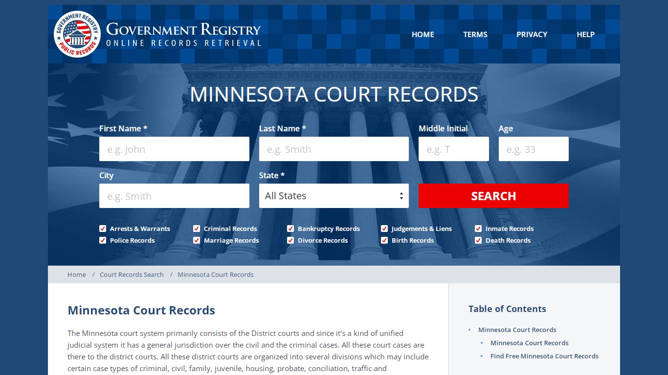 Search Minnesota Court Records - GovernmentRegistry.Org
